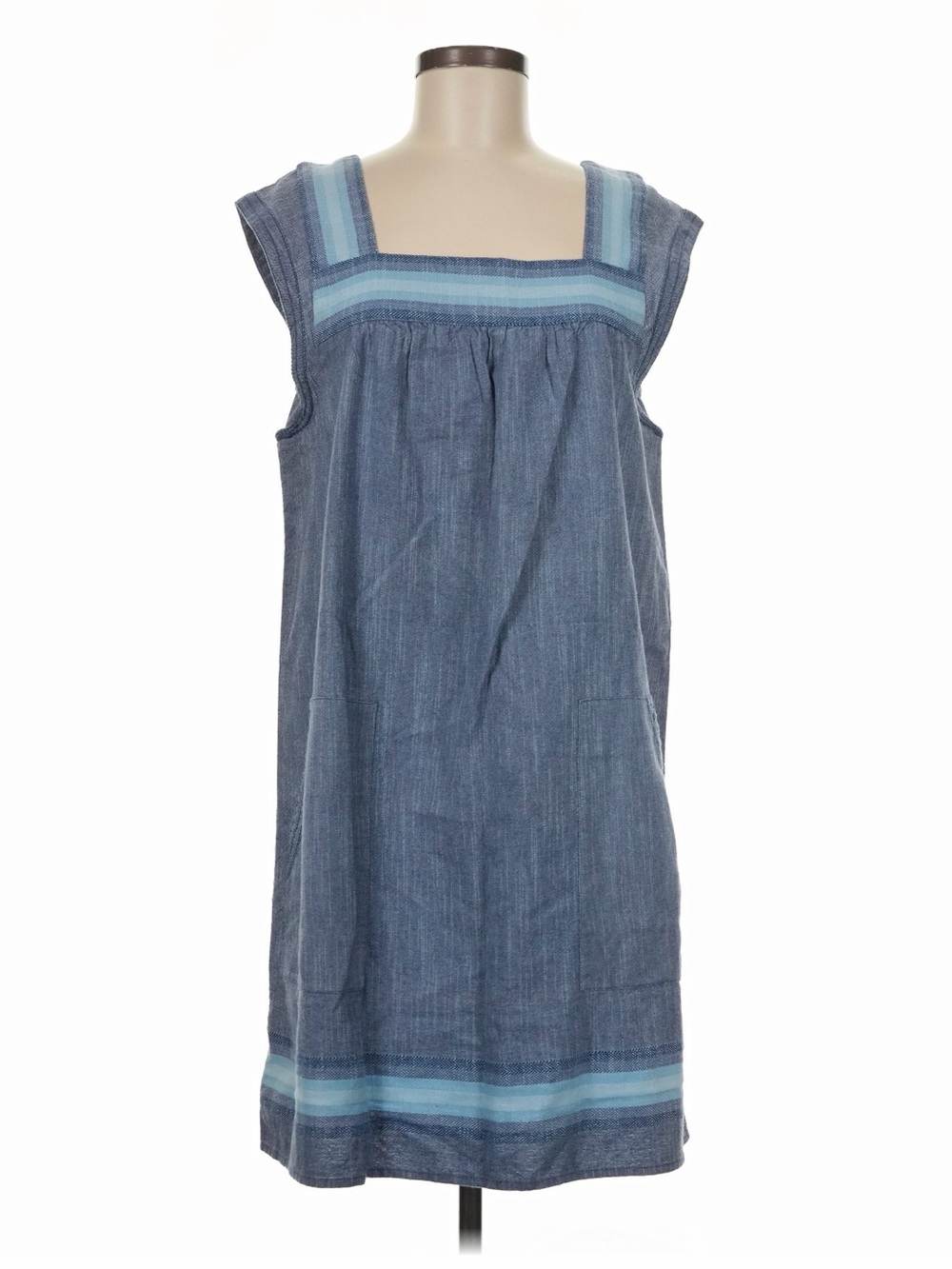 Faherty Organic Cotton Hailee Stripe Trim Shift Dress Indigo Blue Size Medium
